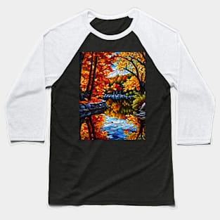 Stained Glass Autumn Scene Baseball T-Shirt